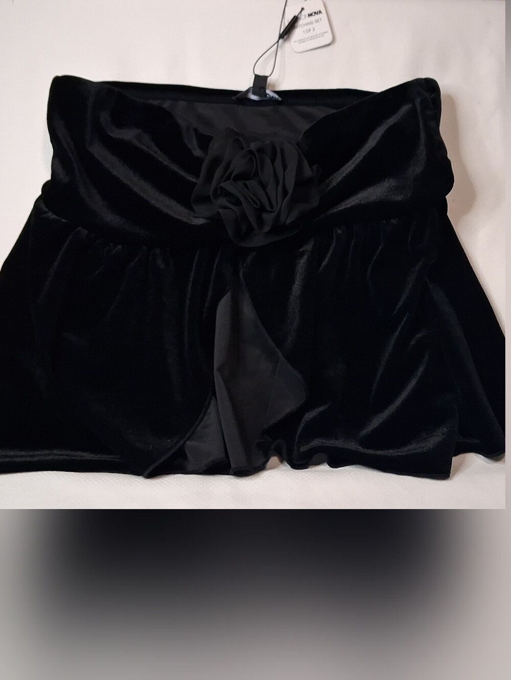 Black Velvet Floral Accent Strapless Top